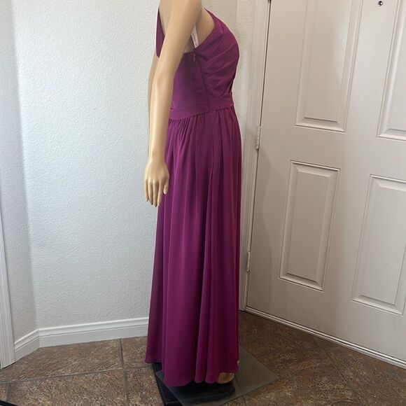 JJ’S House Dress One Shoulder Sheer Lined Magenta Purple Formal Maxi Lined - Picture 5 of 15